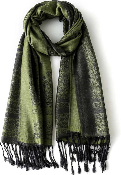 Ciormis Two Tone Silky Paisley Pashmina Shawl Scarf,Soft Women's Rave Jacquard Pashminas Wrap Scarves