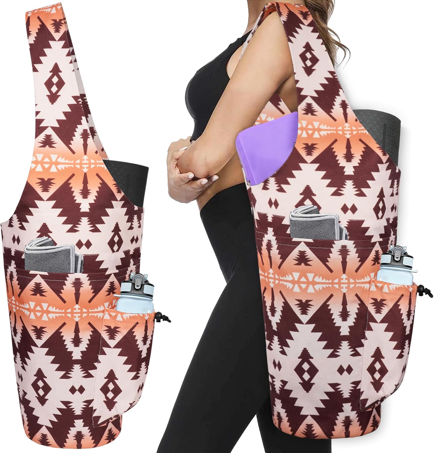 Yoga Mat Bag - Large Opening Long Tote Yoga Mat Carrier Holder Bag with Waterproof Wet Zipper Pocket and Drawstring Water Bottle Pocket - Yoga Bag Fit Most Size Mats
