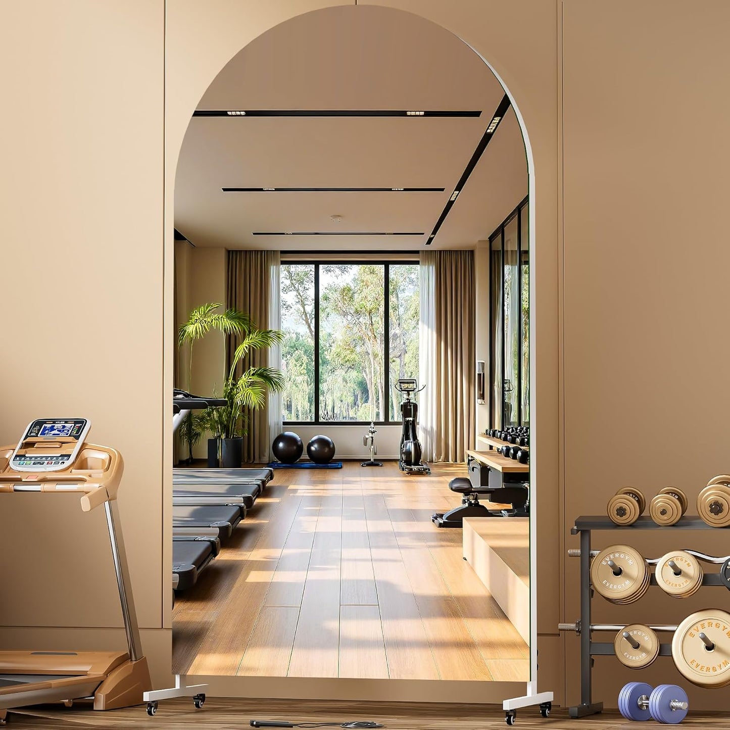 Hasipu 71" x 28" Arched Rolling Home Gym Mirror with Wheels, 360° Swivel Body Mirror with HD Tempered Glass, Large Floor Mirror for Yoga Room, Dance Studio, Bedroom & Home Gym