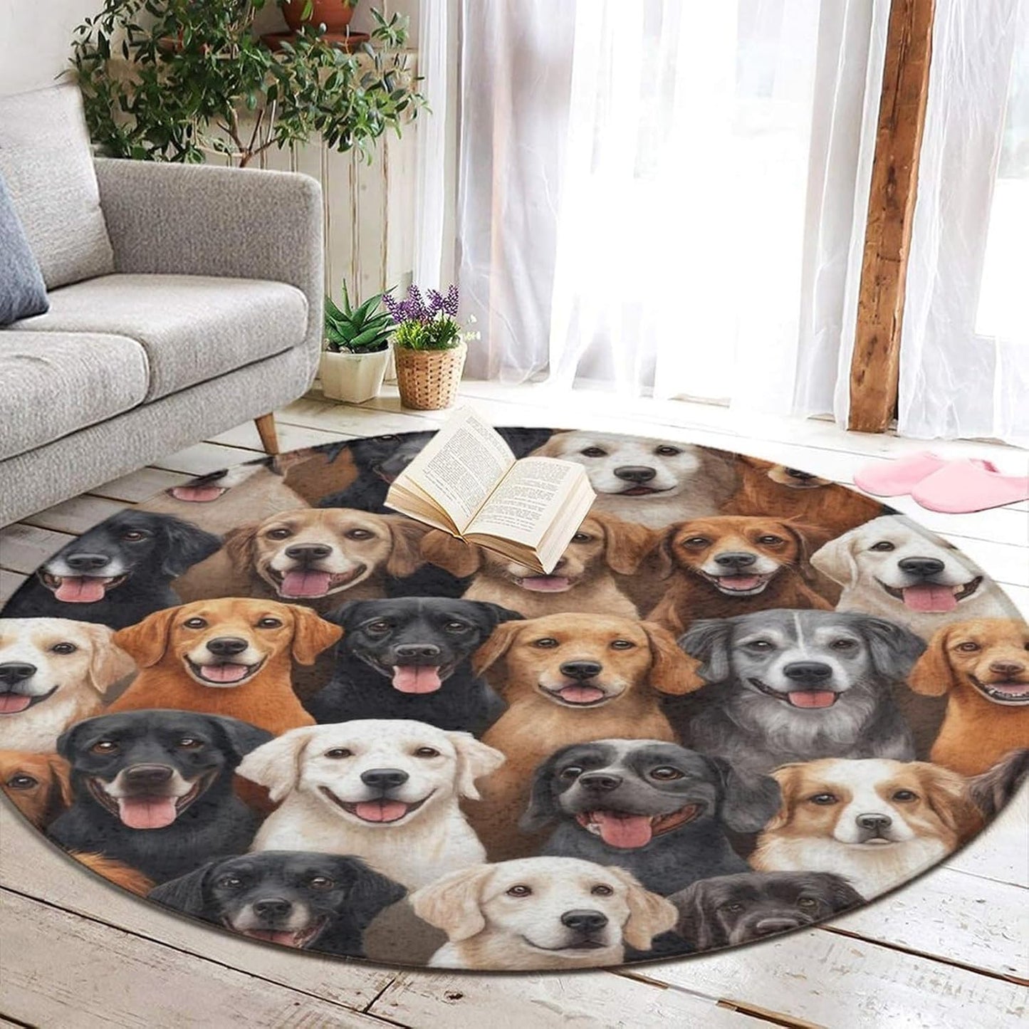 Large Home Decor Mat, Soft Round Yoga Carpet, Non Slip Machine Washable Home Office Circle Rug Gothic Witchy Sun Moon Mushroom Moth