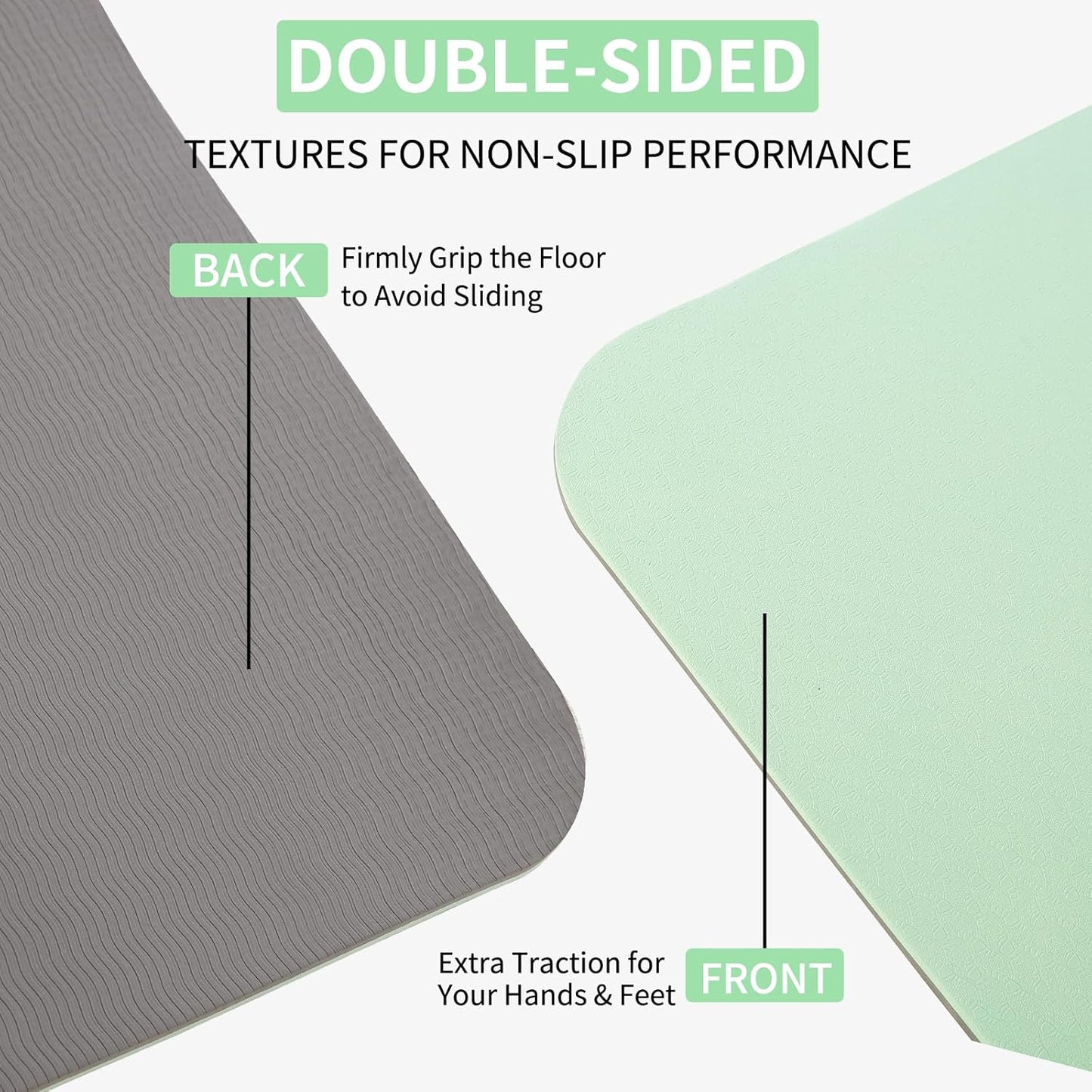 Thick TPE Yoga Mat, Non-Slip Eco-Friendly Exercise Mat with Carrying Strap for Yoga, Pilates and Home Workouts, Standard and Extra Wide Options