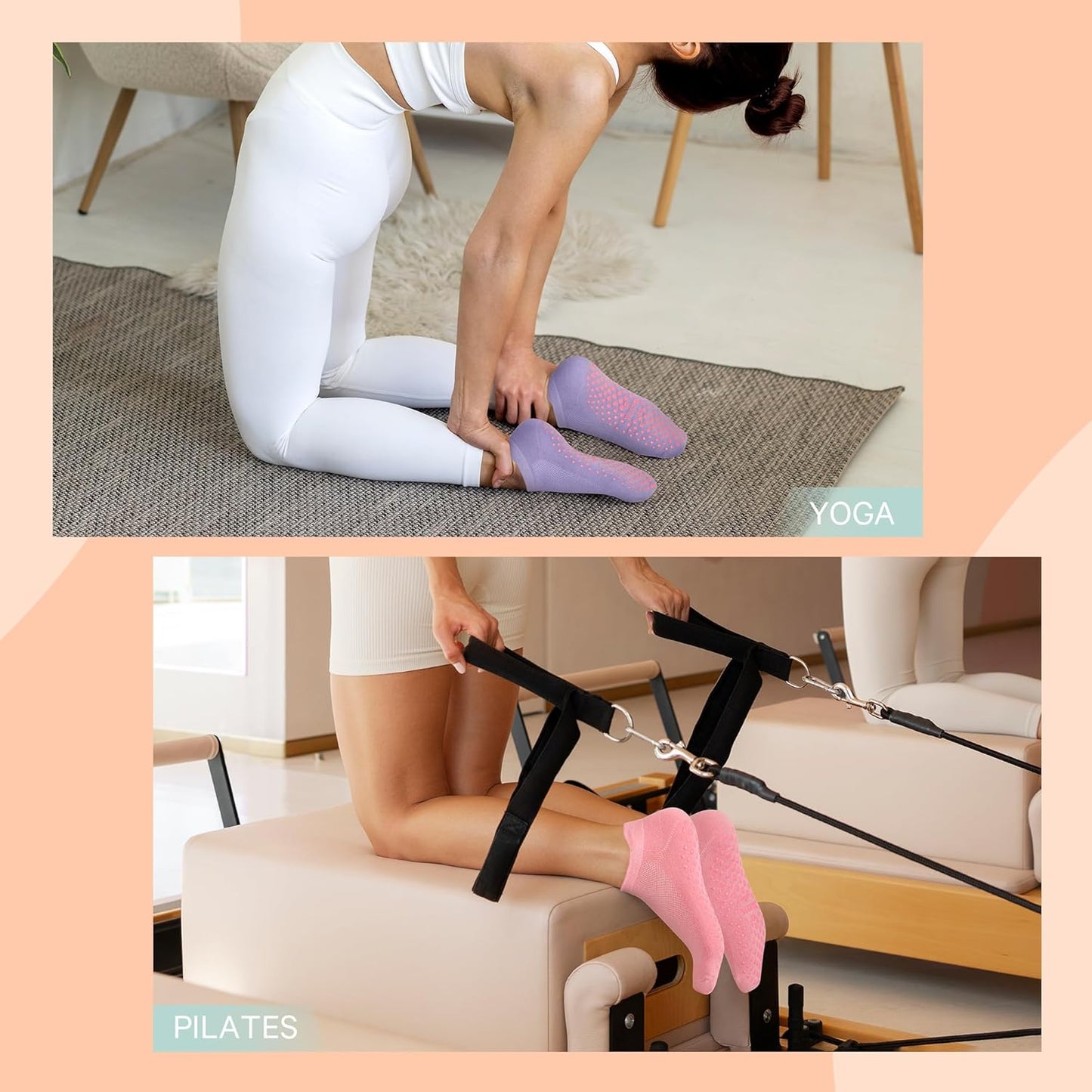 Muezna 6 Pairs Pilates Grip Socks for Women, Non Slip Yoga Socks with Grips, Grippy Socks for Barre, and Hospital