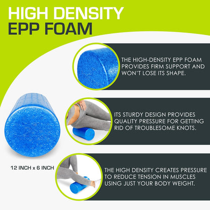 ProsourceFit High Density Foam Rollers 12 - inches long, Firm Full Body Athletic Massage Tool for Back Stretching, Yoga, Pilates, Post Workout Muscle Recuperation, Black