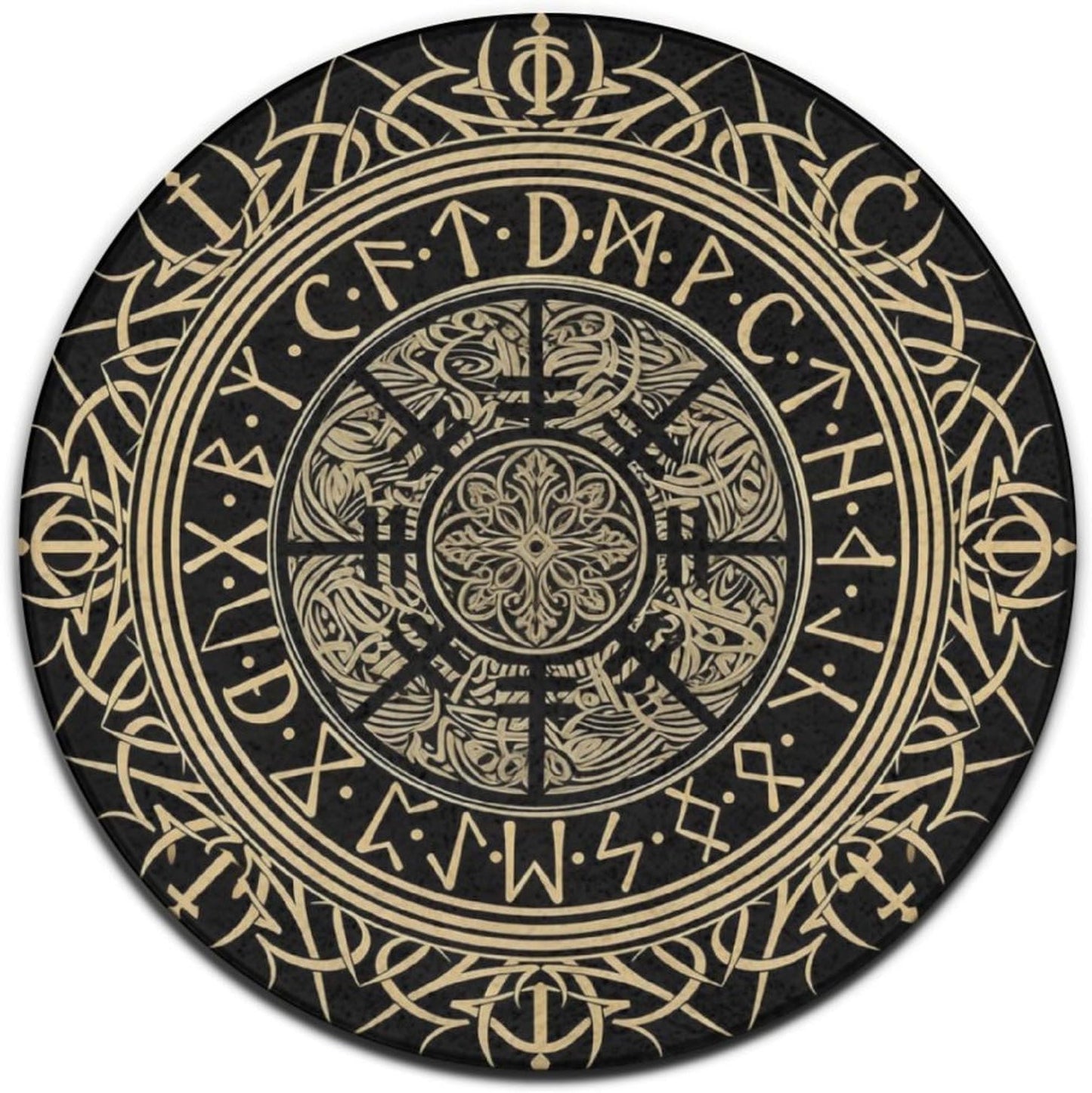 Soft Round Yoga Carpet, Large Home Decor Mat, Non-Slip Machine Washable Kitchen Office Circle Rug Compatible with Cool Norse Viking Vegvisir Runic Compass