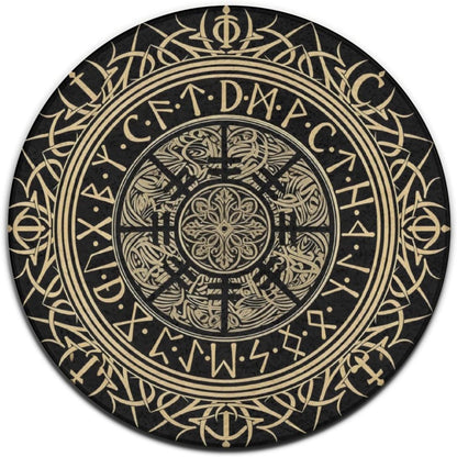 Soft Round Yoga Carpet, Large Home Decor Mat, Non-Slip Machine Washable Kitchen Office Circle Rug Compatible with Cool Norse Viking Vegvisir Runic Compass