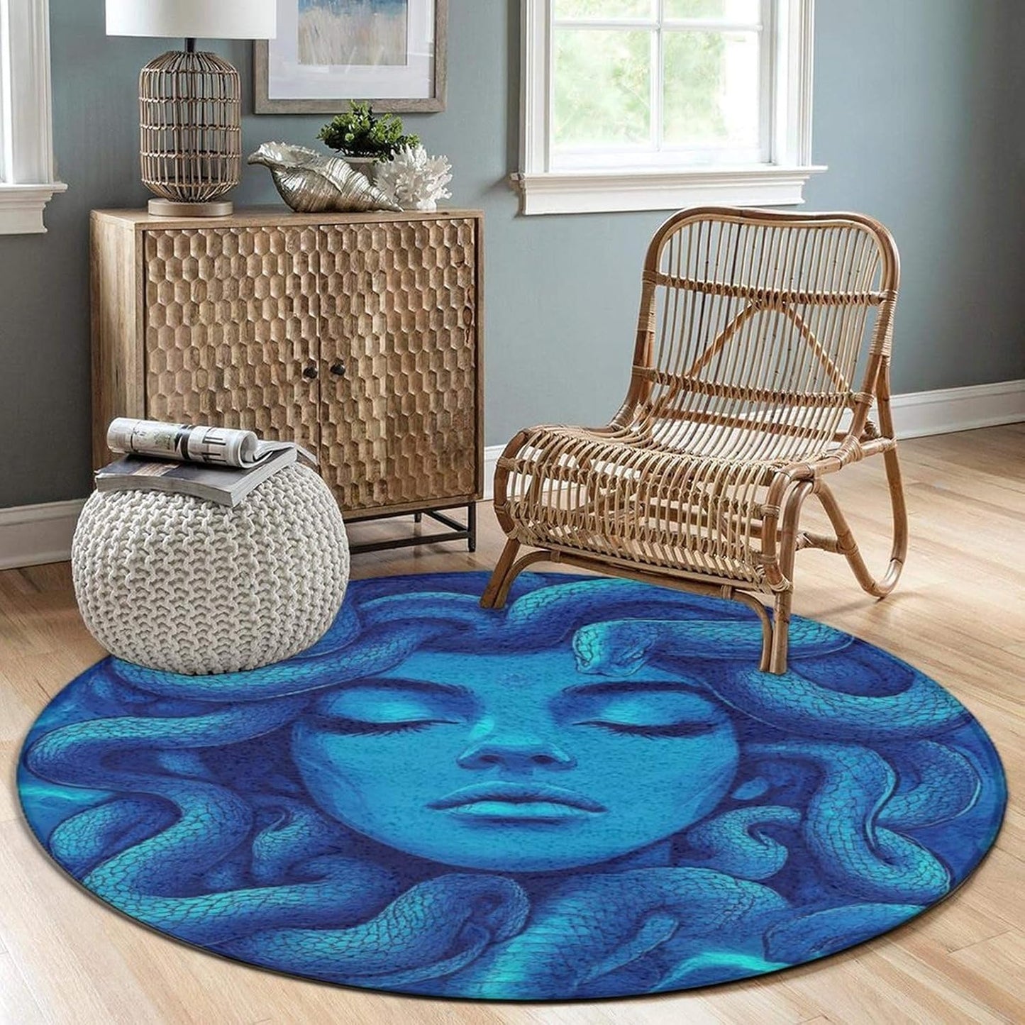 Machine Washable Modern Round Area Rug, Room Sofa Yoga Soft Round Carpet, Home Decor Non Slip Kitchen Office Circle Rug Trippy Rainbow Mushroom Tie Dye Art, 60inch