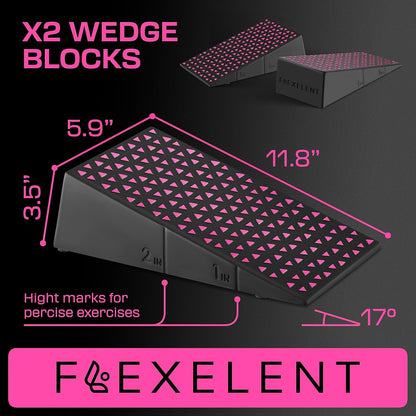 Flexelent Squat Wedge Block Pair - Heel Elevated Squat Wedge for Deeper Squats, Heavy Lifting and Better Form - 17° Angle Exercise Wedges, Slant Board for Squats with Carry Backpack