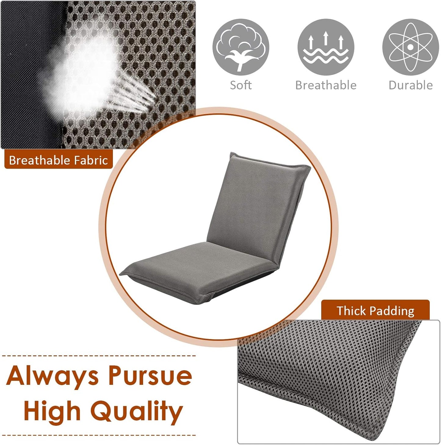 BestComfort Folding Floor Chair 6-Position Adjustable Meditation Chair Video Gaming Chair with Back Support for Reading TV Watching, Portable Floor Seat Lounge Sofa Chair for Kids Teens Adult, Coffee