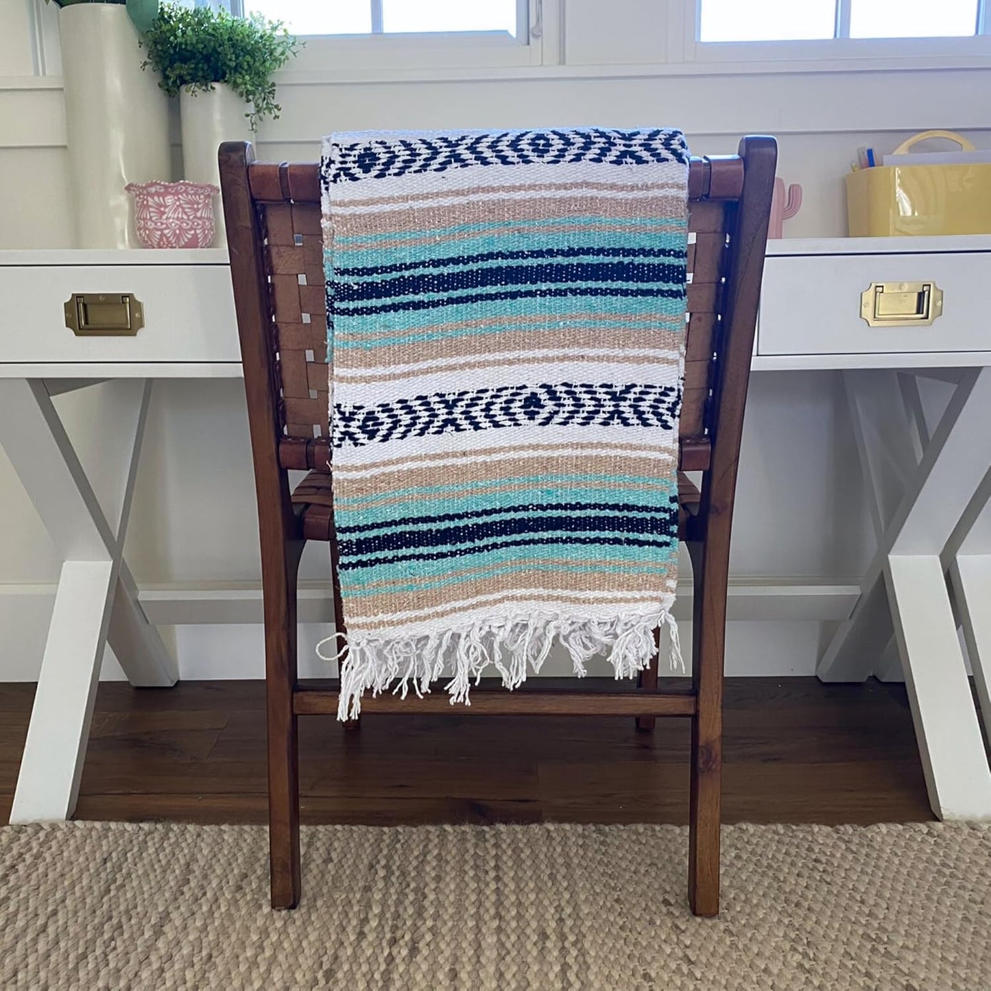 Del Mex Classic Mexican Blanket, Large Authentic Woven Falsa Throw (70"x50"), Artisan Southwest Décor for Beach, Yoga, Outdoors (Lavender)