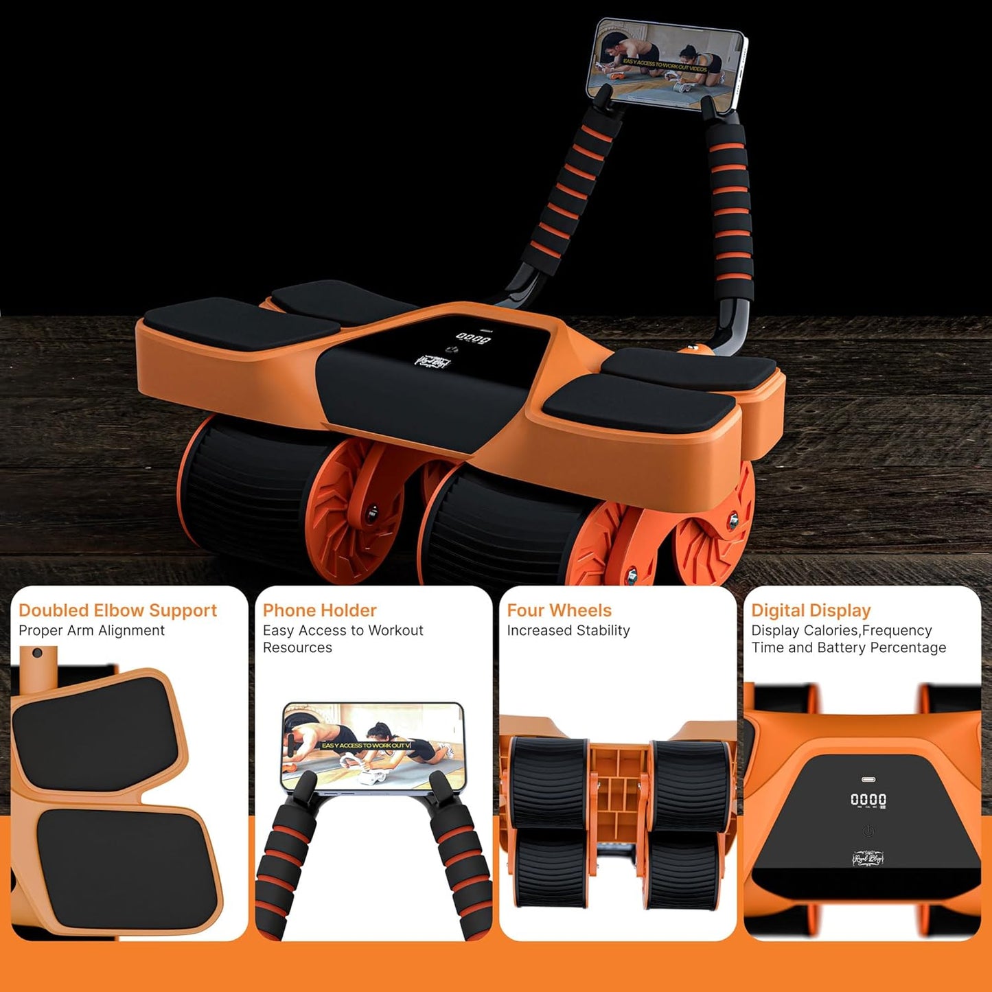 2026 New 4-Wheel Abdominal Roller with Elbow Support : Latest Upgraded High-Performance Exercise Machine With Automatic Rebound, Multi- layered Anti-Slip Design with Built-in Workout Tracker
