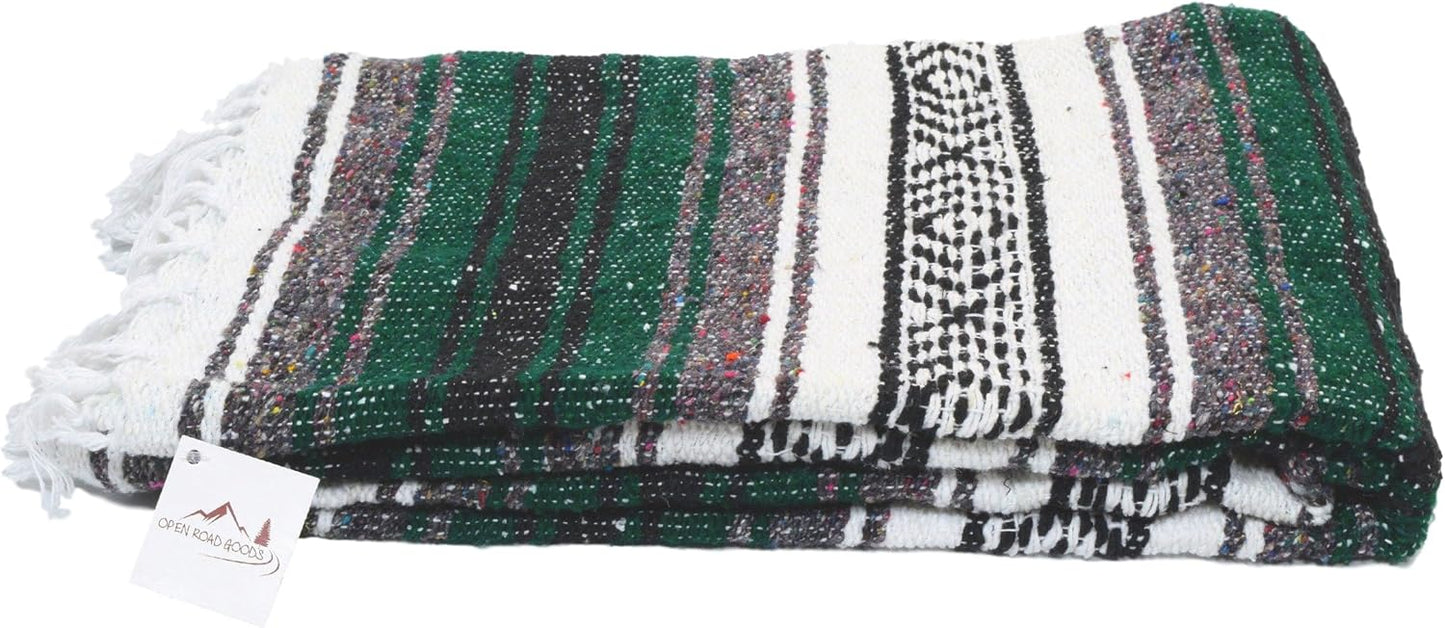 Open Road Goods Blue Mexican Blanket - Authentic Serape Falsa Blanket - Handmade