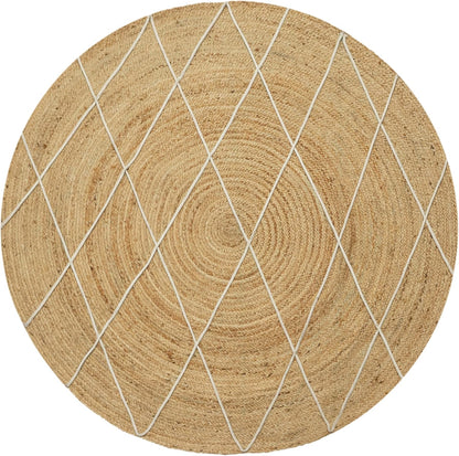 Kilim Rug 3' Round Area Rug Olive Beige White Braided Jute Carpet, Indoor Outdoor Flatweave Rug for Bedroom, Bedside, Kitchen, Beach & Terrace Yoga Mat - Colors A