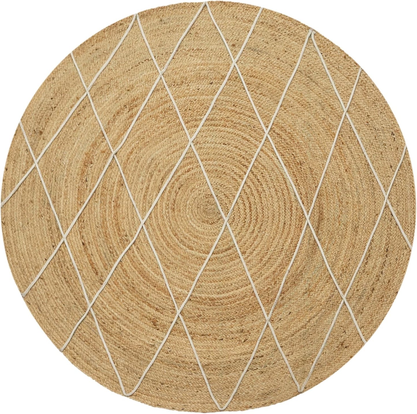 Kilim Rug 3' Round Area Rug Olive Beige White Braided Jute Carpet, Indoor Outdoor Flatweave Rug for Bedroom, Bedside, Kitchen, Beach & Terrace Yoga Mat - Colors B