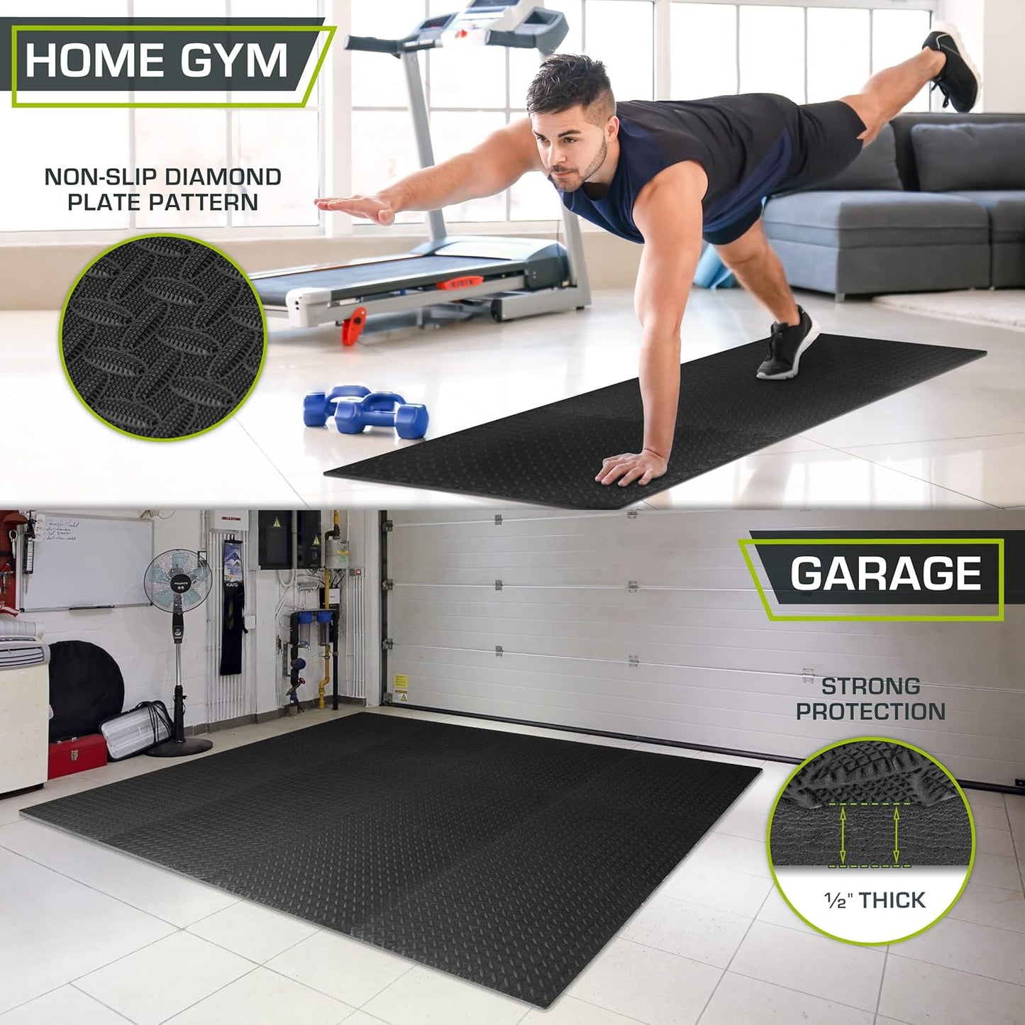 ProsourceFit Exercise Puzzle Mat ½-inch, EVA Interlocking Foam Floor Tiles for Home Gym, Workout Equipment, Kids Play Areas, Black, 24 SQ FT - 6 Tiles