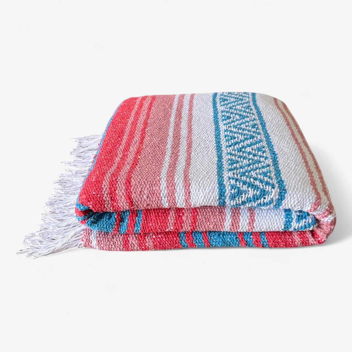 Authentic Handwoven Mexican Blanket, Falsa Serape - Soft & Durable - Vibrant Beach, Picnic, Yoga & Camping Mat - Traditional Boho Throw - Outdoor Blanket 70"x50" (Bubblegum)