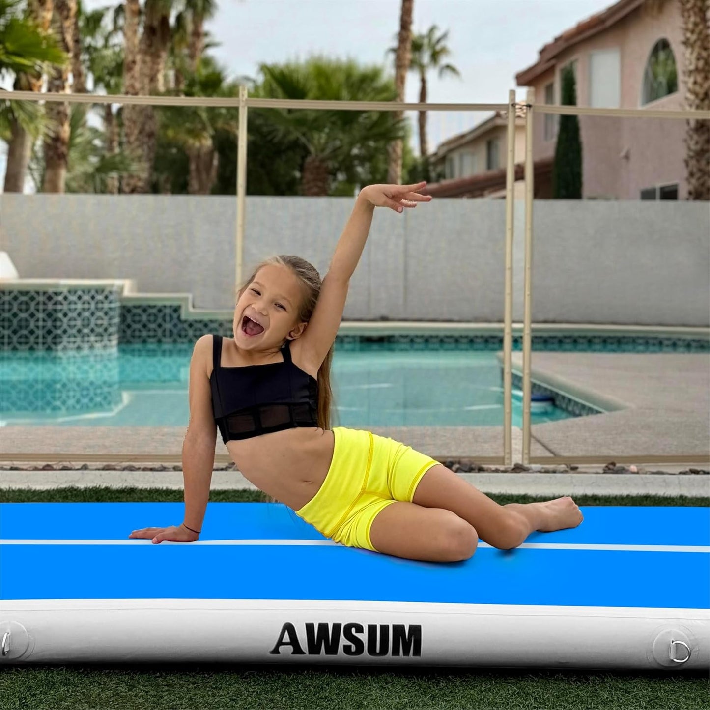 AWSUM Inflatable Gymnastics Mat 10ft/13ft/16ft/20ft/23ft Training mat 4/8 inches Thick tumbling mat with Electric Pump for Home/Gym/Outdoor