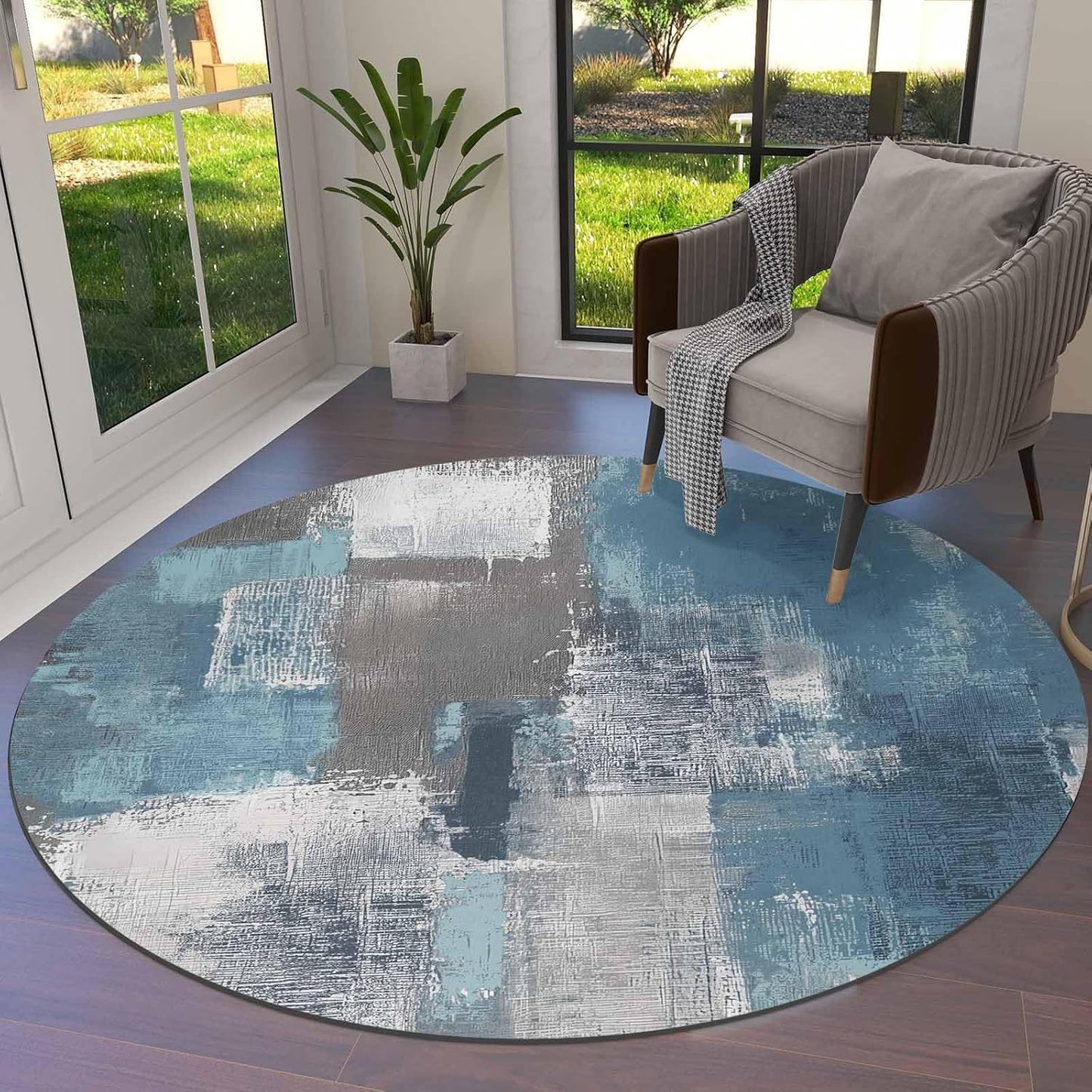 Orange Round Area Rug for Living Room 6 ft Abstract Modern Contemporary Rug Carpet Floor Mat Yoga Mat for Boys Girls Playroom Home Decor 6 ft