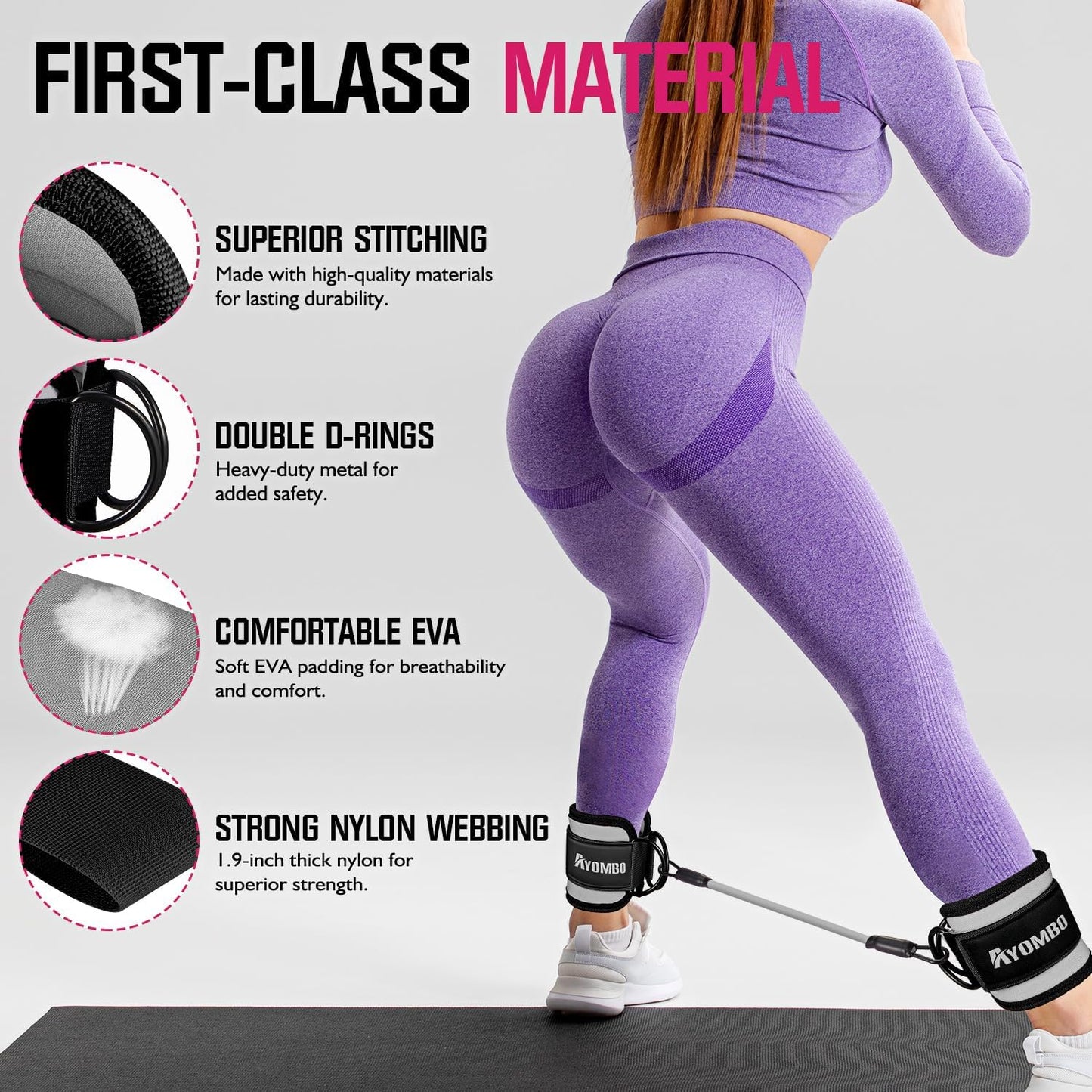 Ayombo Ankle Resistance Bands with Cuffs, Home Gym Workout Equipment, Lifting Glute Butt Exercise Equipment for Women, Ankle Weights Fitness Set, Leg Booty Equipment for Training Perfect Body Shape