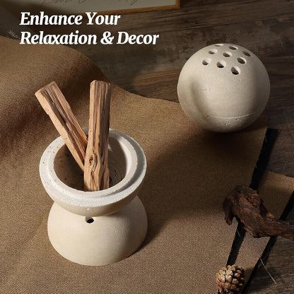 Natural Travertine Incense Burner – 4” Handmade Stone Incense Cone Holder, Minimalist Sphere Incense Burner for Home Decor, Meditation, Yoga, Spa, Relaxation (Beige)