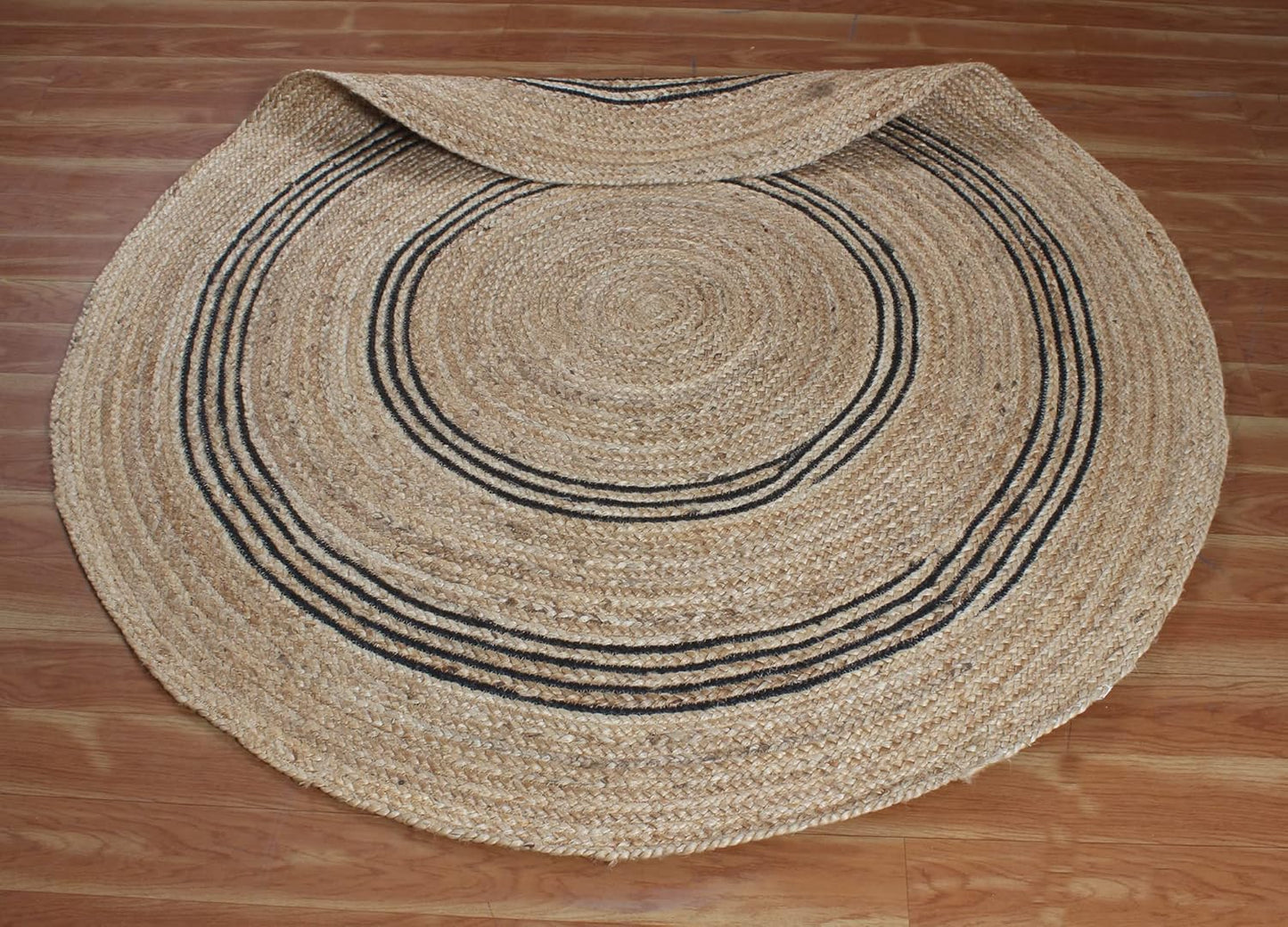 100% Hand Braided Jute Rug Geometric Beige & Black Circle Area Rug Indoor/Outdoor Use Yoga Mat Best Uses for Learning Game,Class Room,Nursery Room,Loundry & Kitchen 4x4 Feet Round