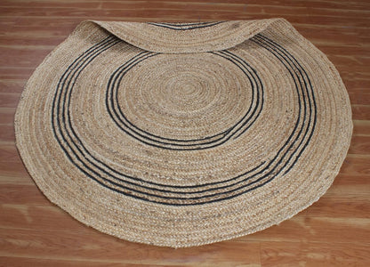 100% Hand Braided Jute Rug Geometric Beige & Black Circle Area Rug Indoor/Outdoor Use Yoga Mat Best Uses for Learning Game,Class Room,Nursery Room,Loundry & Kitchen 4x4 Feet Round