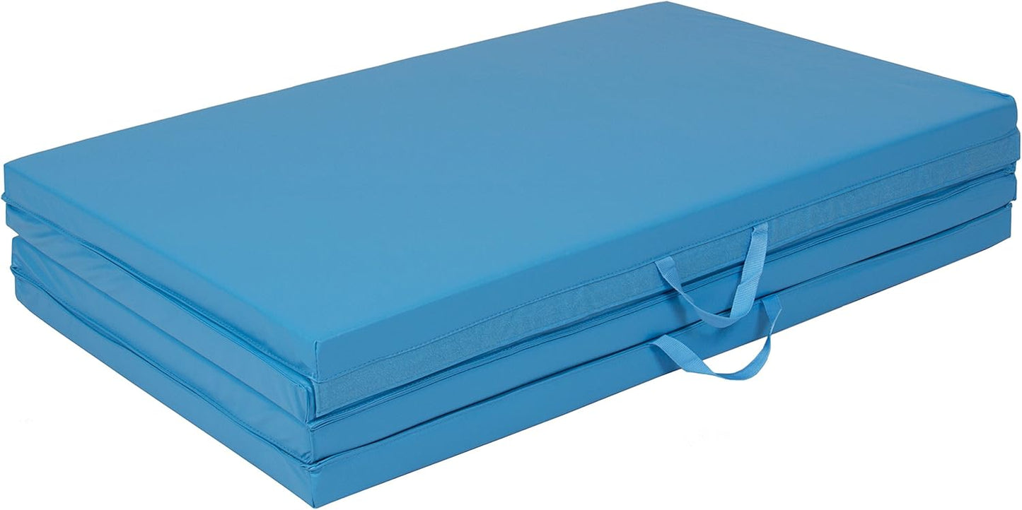 Best Choice Products 8 ft x 4 ft Gymnastics Mat, 4-Fold Foam Exercise Gym Floor Mat for Workout, Yoga, Aerobics, Martial Arts w/Handles, Blue