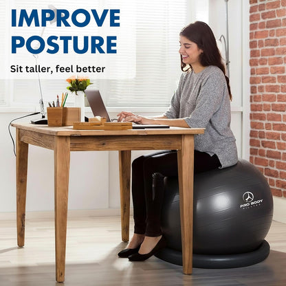 ProBody Pilates Yoga Ball Chair, Exercise Ball Chair with Base or Stand for Home Office Desk Sitting or Workout, Balance Ball & Stability Ball Seat for Back, abs