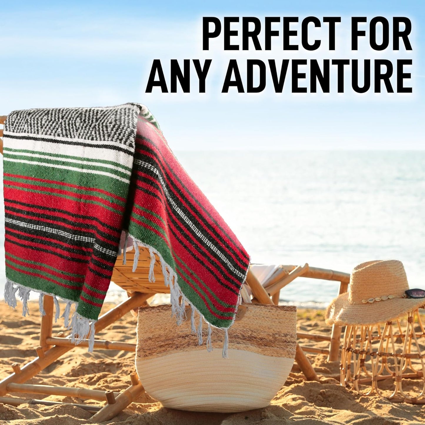 Hydration Nation Authentic Large Handwoven Mexican Blanket - Soft Yoga - Durable Serape - Lightweight Falsa, Beach, Camping, Picnic, Outdoor 70"x50" - Mandarin