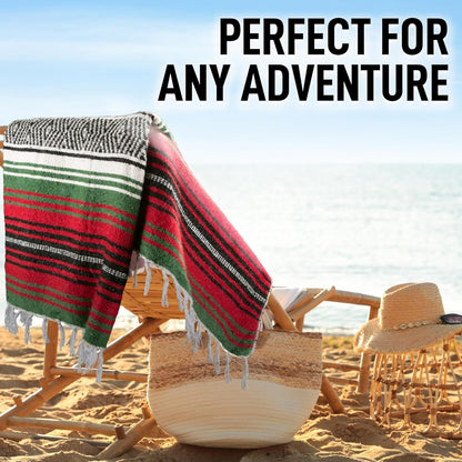 Hydration Nation Authentic Large Handwoven Mexican Blanket - Soft Yoga - Durable Serape - Lightweight Falsa, Beach, Camping, Picnic, Outdoor 70"x50" - Mandarin