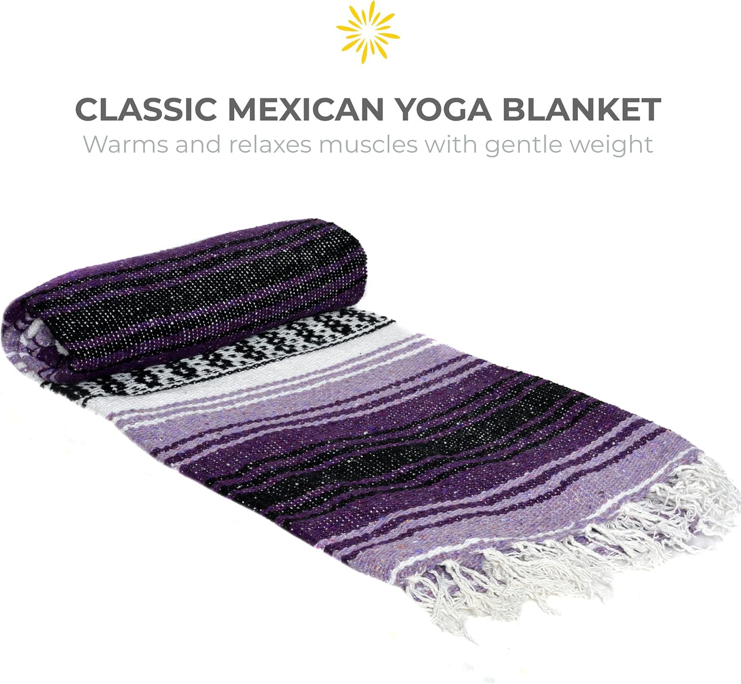 Sunshine Yoga 6-Pack Restorative Yoga Kit, 1 Yoga Bolster (24" x 12" x 6"), 2 Yoga Blocks (4" x 6" x 9"), 1 6ft D-Ring Yoga Strap, 1 Mexican Yoga Blanket, and 1 Unscented Sateen Eye Pillow