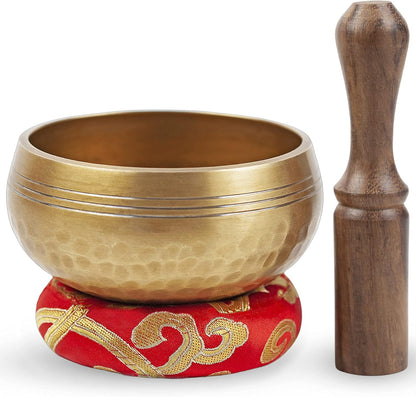 Tibetan Singing Bowl Set - Easy To Play for Beginners - Authentic Handcrafted Mindfulness Meditation Holistic Sound 7 Chakra Healing Gift by Himalayan Bazaar (5")