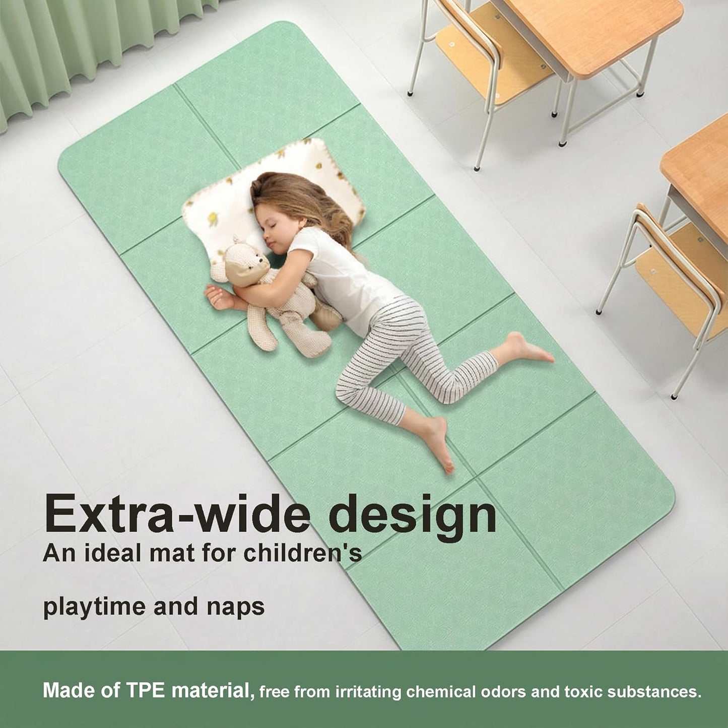 Foldable Yoga Mat 10 mm Thick Extra Wide 72"x28", Non Slip Travel Exercise Pad, TPE Compact Folding Pilates Floor Cushion for Home Gym & Nap, Mint Green