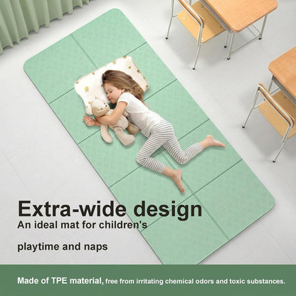 Foldable Yoga Mat 10 mm Thick Extra Wide 72"x28", Non Slip Travel Exercise Pad, TPE Compact Folding Pilates Floor Cushion for Home Gym & Nap, Mint Green
