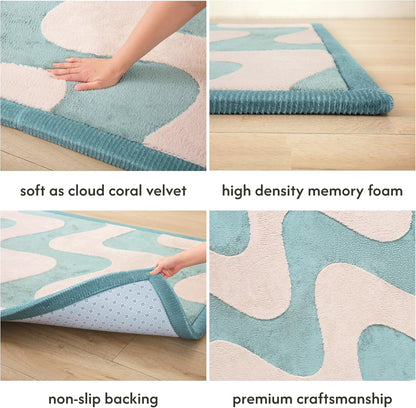 Hakuna Matte CloudSoft Mat for Floor 60" x 80" Beige – Coral Velvet Memory Foam Rug – Non-Slip, Water-Resistant