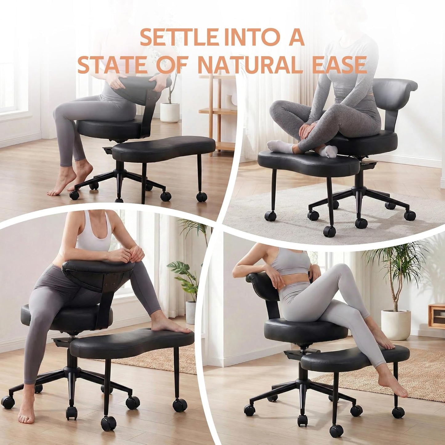 Garvee Ergonomic Cross Legged Office Chair with Lumbar Support, 360° Swivel Meditation Chair with Wheels - Adjustable Height for ADHD Desk & Yoga, Wide Criss Cross Chair, Kneeling Chair for Home, Pink