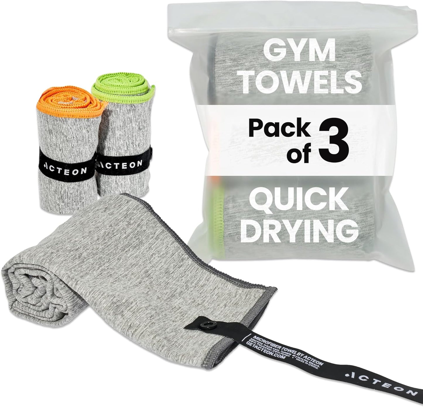 Acteon Microfiber Gym Towels 5 Pack, Quick Dry Silver ION Odor-Free Sweat Towel, Super Absorbent Fast Drying for Men & Women, Workout, Yoga, Running, Hiking, Travel – 16x30.5 Inch