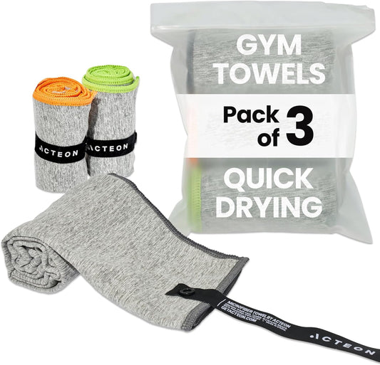 Acteon Microfiber Gym Towels 5 Pack, Quick Dry Silver ION Odor-Free Sweat Towel, Super Absorbent Fast Drying for Men & Women, Workout, Yoga, Running, Hiking, Travel – 16x30.5 Inch