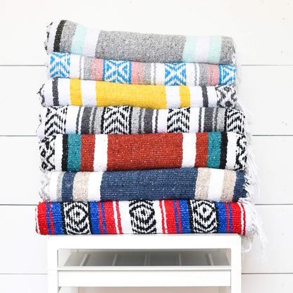 Mexican Blanket by Laguna Beach Textile Co - Beach, Yoga, Camping, or Decorative Throw Blanket - Traditional Handmade Serape (Ivory)
