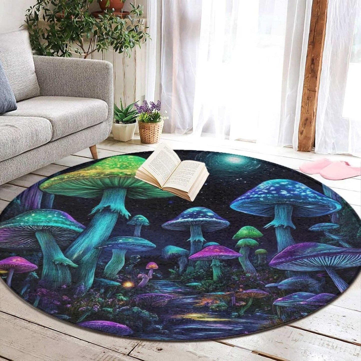 Home Decor Non Slip Kitchen Office Circle Rug, Machine Washable Modern Round Area Rug, Room Sofa Yoga Soft Round Carpet Purple Galaxy Trippy Space Astronaut Art, 36inch