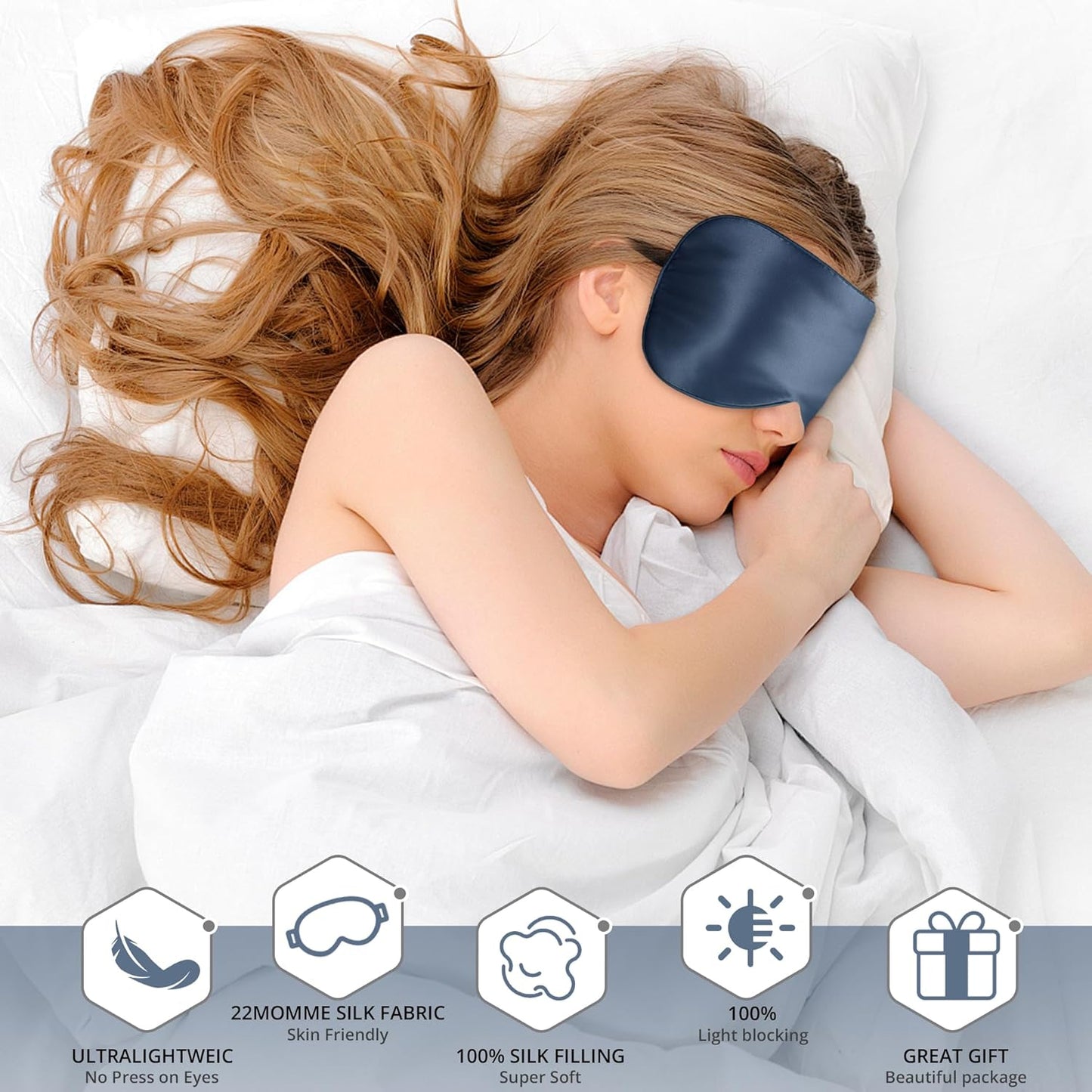 Sleep Mask, Silk Eye Mask for Sleeping with Adjustable Strap, Satin Blackout Sleeping Eye Mask for Men&Women, Comfortable Blindfold Eyeshade for Night Sleep(Black)