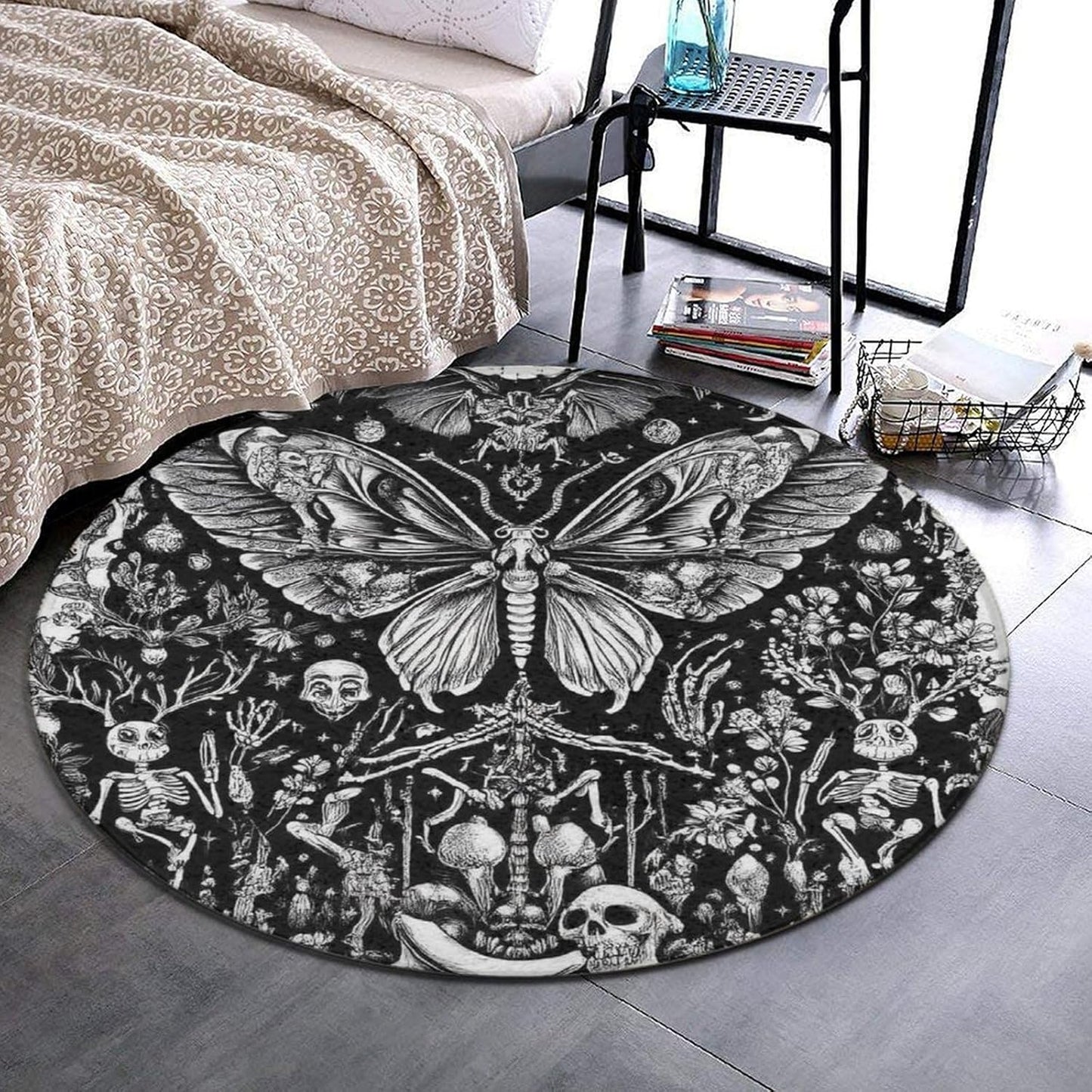 Machine Washable Modern Round Area Rug, Room Sofa Yoga Soft Round Carpet, Home Decor Non Slip Kitchen Office Circle Rug Trippy Rainbow Mushroom Tie Dye Art, 60inch
