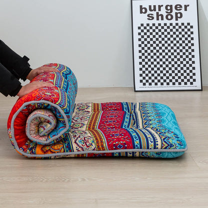 MAXYOYO Bohemian Retro Mattress Boho Floral Japanese Futon Mattress Tatami Floor Mat Foldable Portable Camping, Sleeping Pad, Lounger Couch Bed Full Size
