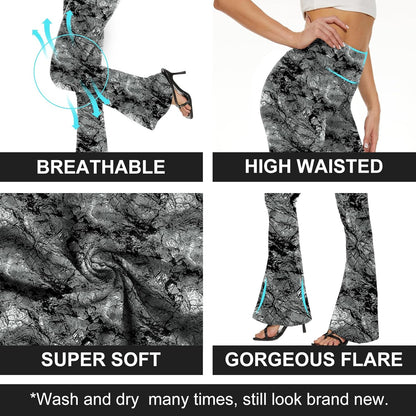 TNNZEET Black Flare Leggings for Women, Crossover Yoga Pants with Pockets Bootcut Flared Leggings
