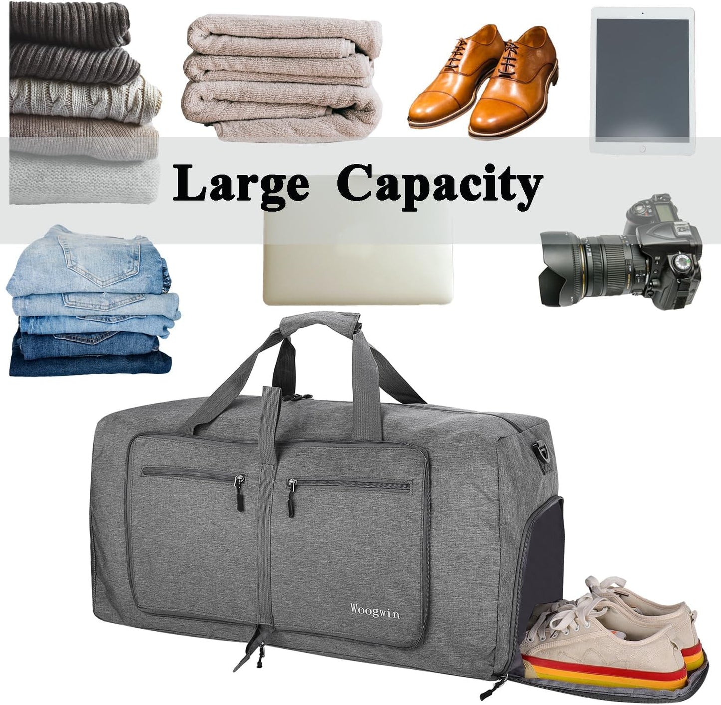 Woogwin Travel Duffel Bag Large Foldable Waterproof Overnight Bag for Beach Swim Bags Pool Sports Gym