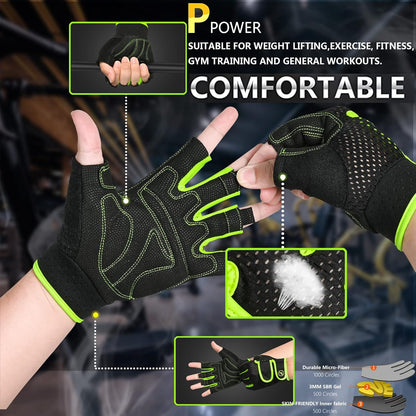 MOREOK Workout Gloves Padded Weight Lifting Gloves for Men/Women, [3MM Gel] Fingerless Grip Gym Gloves Fitness Gloves for Exercise,Hanging,Weightlifting, Cycling, Pull ups, Rowing