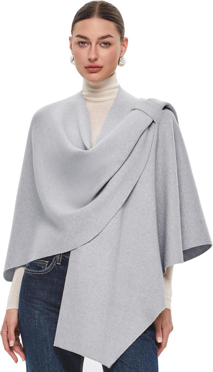 PULI Womens Large Cross Front Poncho Sweater Wrap Topper Knitted Elegant Shawls Cape for Fall Winter