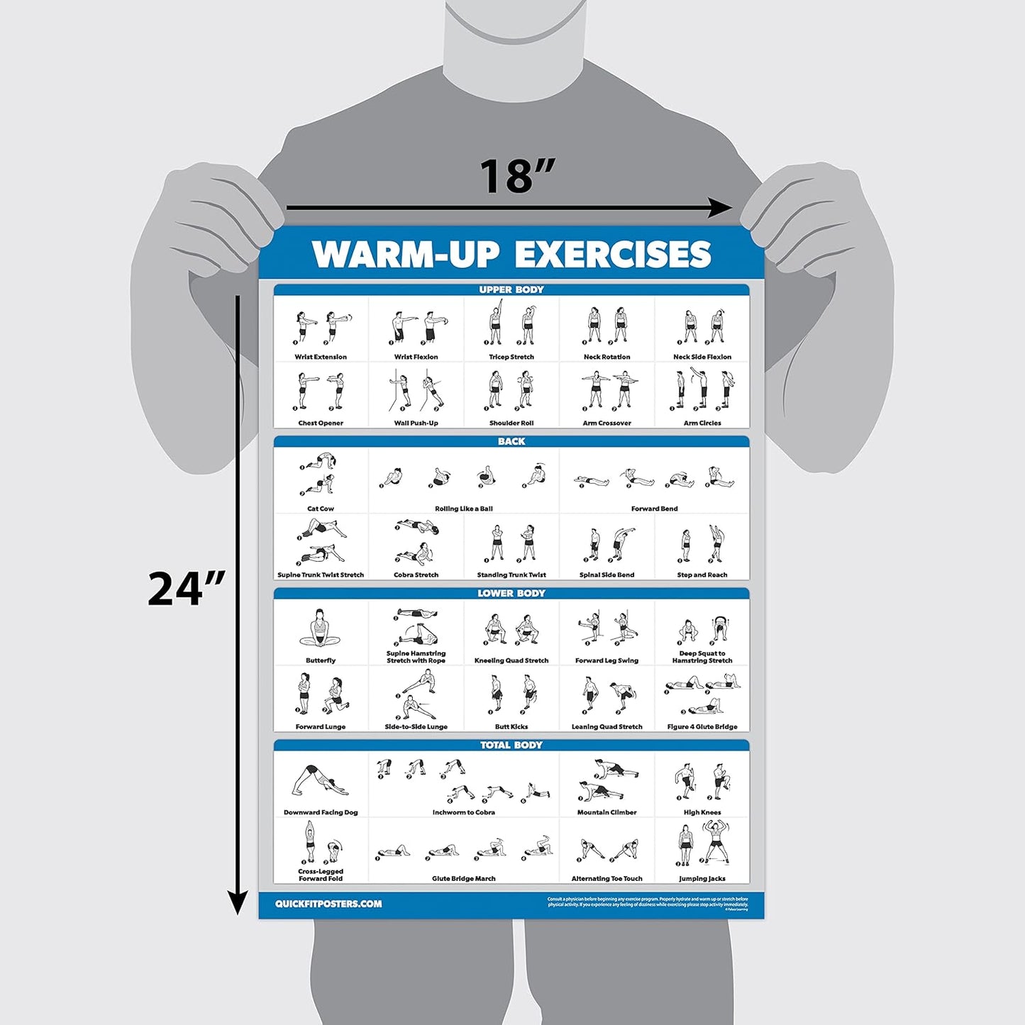 Palace Learning 4 Pack - Warm Up + Yoga + Stretching + Pilates - Set of 4 Workout Charts (Laminated with Plastic Frame, 18'' x 24'')