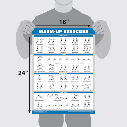 Palace Learning 4 Pack - Warm Up + Yoga + Stretching + Pilates - Set of 4 Workout Charts (Laminated with Plastic Frame, 18'' x 24'')
