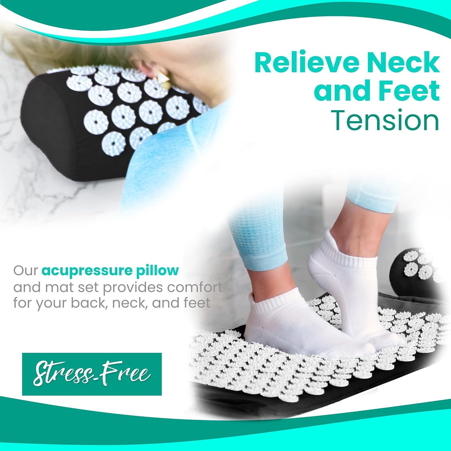 Sivan Back and Neck Pain Relief Acupressure Mat and Pillow Set, Chronic Back Pain Treatment - Relieves Your Stress of Lower Upper Back and Sciatic Pain - Green