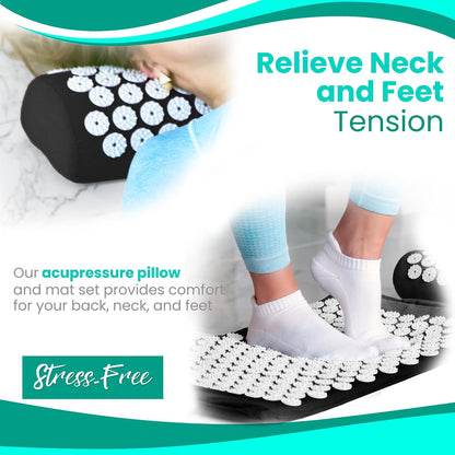 Sivan Back and Neck Pain Relief Acupressure Mat and Pillow Set, Chronic Back Pain Treatment - Relieves Your Stress of Lower Upper Back and Sciatic Pain - Green